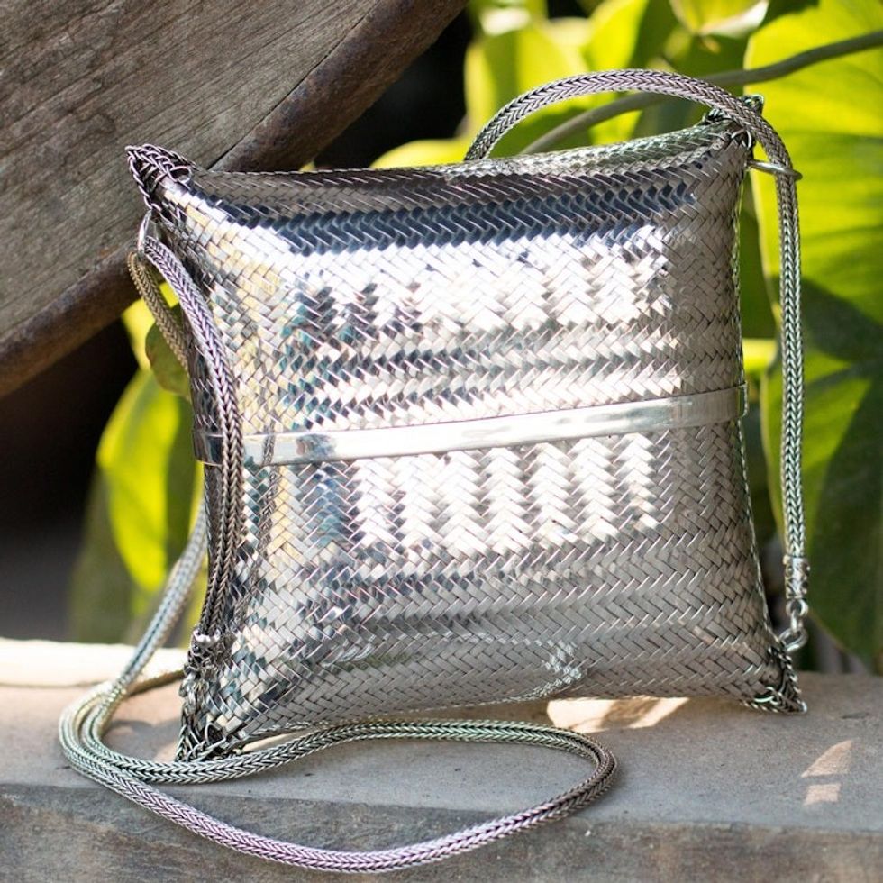 Silver Plated Petite Woven Shoulder Bag 'Thai Weavings'