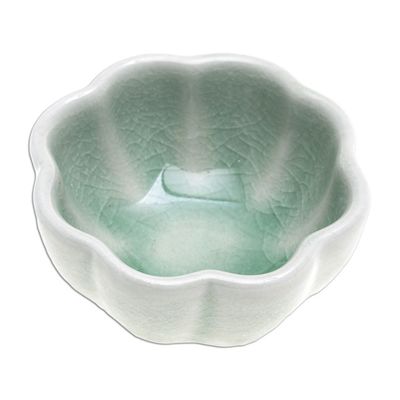 Alternate image for Handcrafted Celadon Ceramic Bowl Flower Bloom in Green