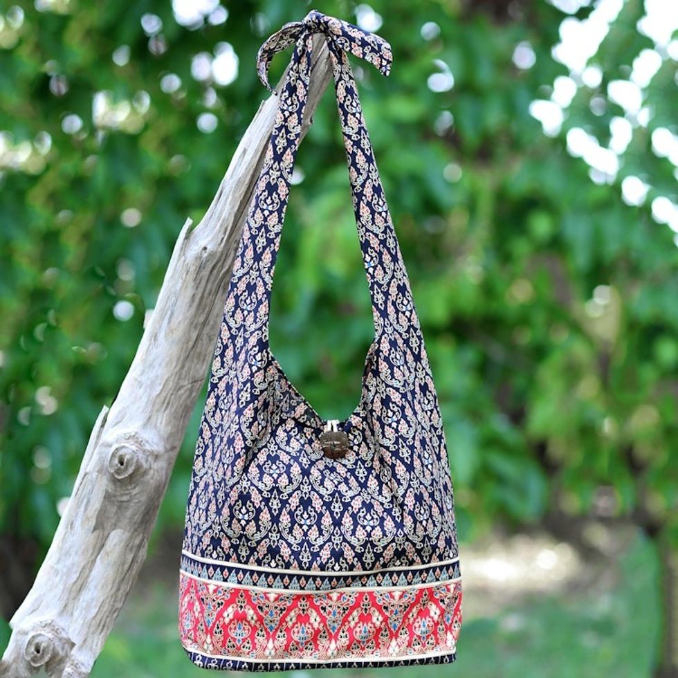 Handmade Thai Red and Black Cotton Shoulder Bag 'Dramatic Thai'