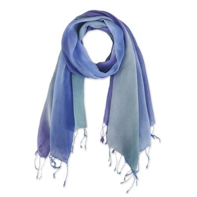 Alternate image for Handwoven Cotton Scarves in Cool Tones from Thailand Pair Summer Morning