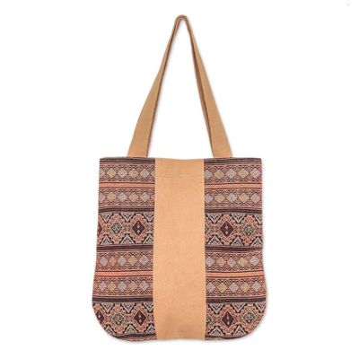 Alternate image for Geometric Cotton Shoulder Bag in Caramel from Thailand Lanna Caramel