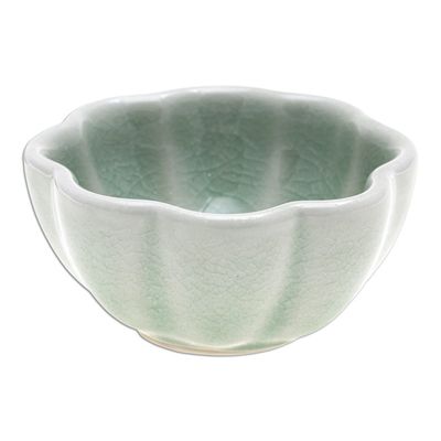 Alternate image for Handcrafted Celadon Ceramic Bowl Flower Bloom in Green