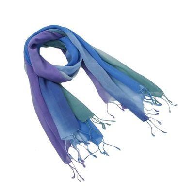 Alternate image for Handwoven Cotton Scarves in Cool Tones from Thailand Pair Summer Morning