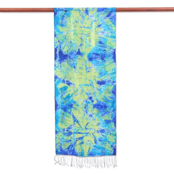 Alternate image for Fringed Tie-Dyed Silk Scarf Smiling Sea