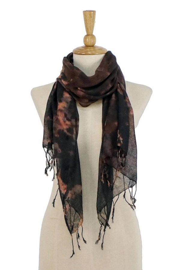 Alternate image for Tie-Dyed Fringed Cotton Wrap Scarf in Brown from Thailand Subtle Colors