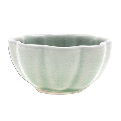 Alternate image for Handcrafted Celadon Ceramic Bowl Flower Bloom in Green
