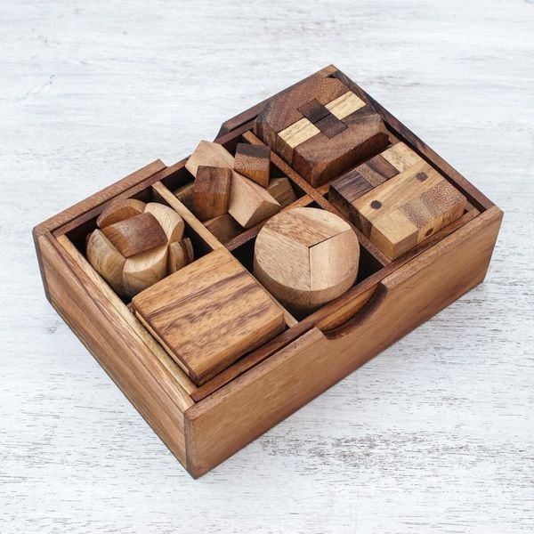 Alternate image for Raintree Wood Puzzle Set from Thailand 6 Piece Beautiful Challenge