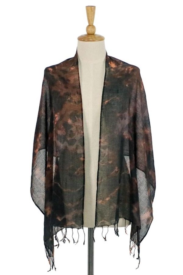 Alternate image for Tie-Dyed Fringed Cotton Wrap Scarf in Brown from Thailand Subtle Colors