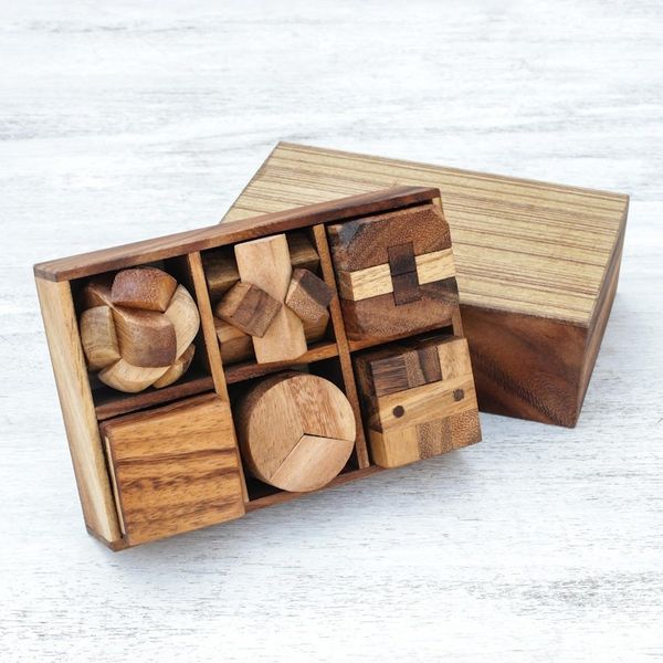Alternate image for Raintree Wood Puzzle Set from Thailand 6 Piece Beautiful Challenge
