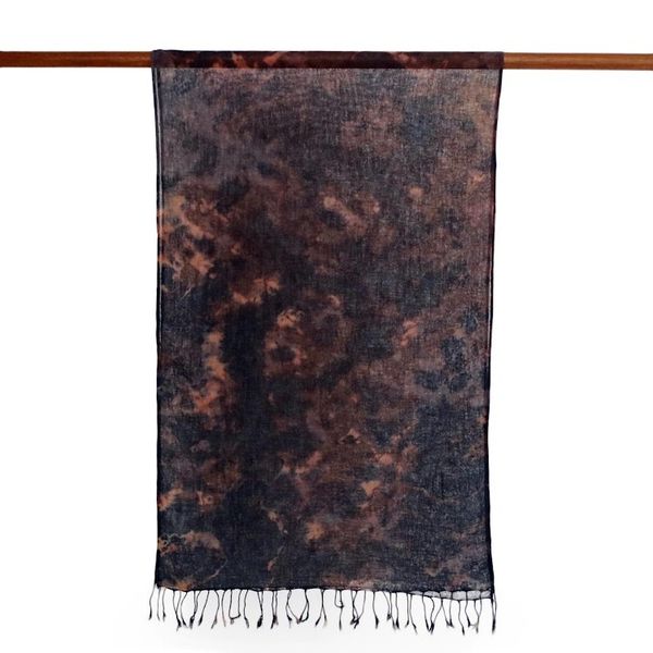 Alternate image for Tie-Dyed Fringed Cotton Wrap Scarf in Brown from Thailand Subtle Colors