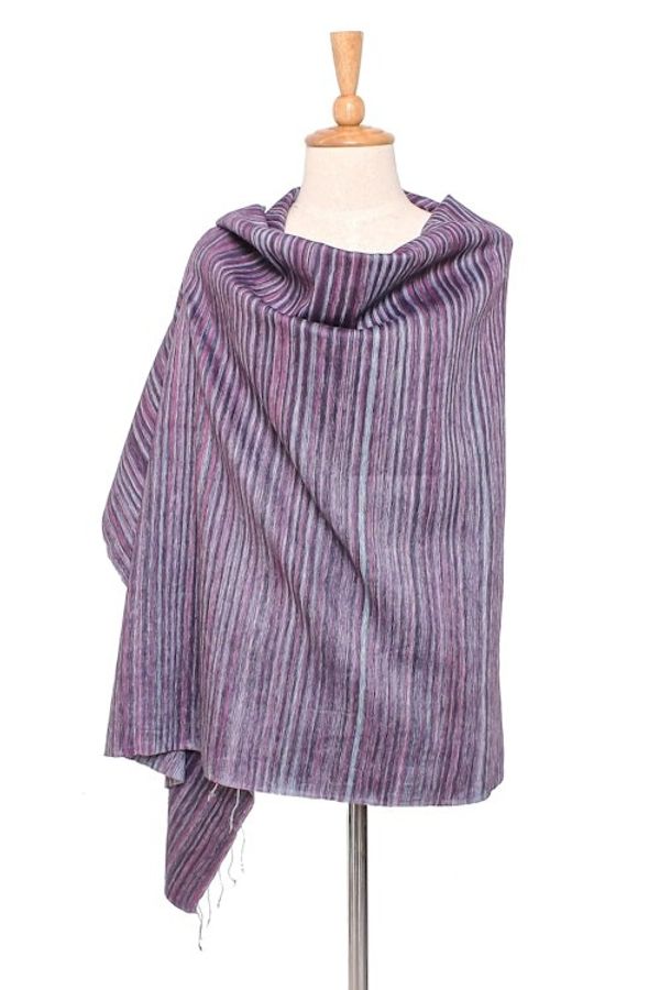 Alternate image for Striped Silk and Cotton Blend Shawl in Pink from Thailand Gorgeous Stripes in Pink