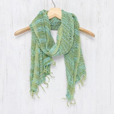 Alternate image for Thai Blue and Green Cotton Scarf Breezy Blue and Green