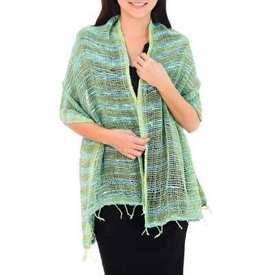 Alternate image for Thai Blue and Green Cotton Scarf Breezy Blue and Green