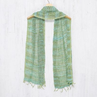 Alternate image for Thai Blue and Green Cotton Scarf Breezy Blue and Green