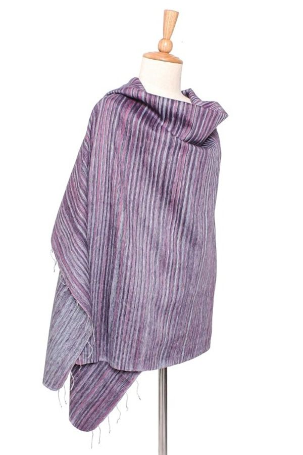 Alternate image for Striped Silk and Cotton Blend Shawl in Pink from Thailand Gorgeous Stripes in Pink