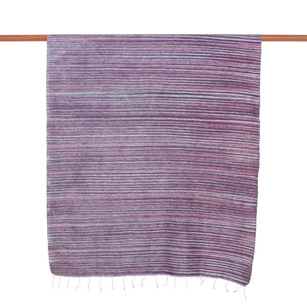 Alternate image for Striped Silk and Cotton Blend Shawl in Pink from Thailand Gorgeous Stripes in Pink