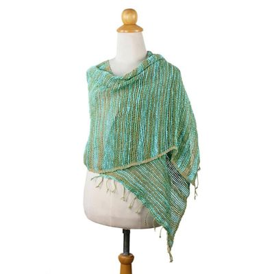Alternate image for Thai Blue and Green Cotton Scarf Breezy Blue and Green