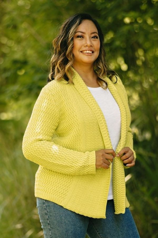 Alternate image for Knit Cotton Cardigan in Chartreuse from Thailand Zigzag Knit in Chartreuse