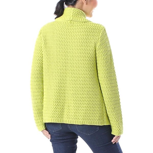 Alternate image for Knit Cotton Cardigan in Chartreuse from Thailand Zigzag Knit in Chartreuse