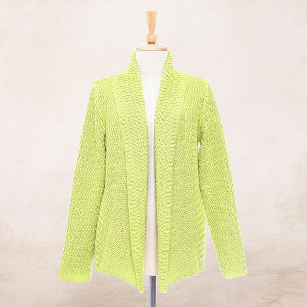 Alternate image for Knit Cotton Cardigan in Chartreuse from Thailand Zigzag Knit in Chartreuse