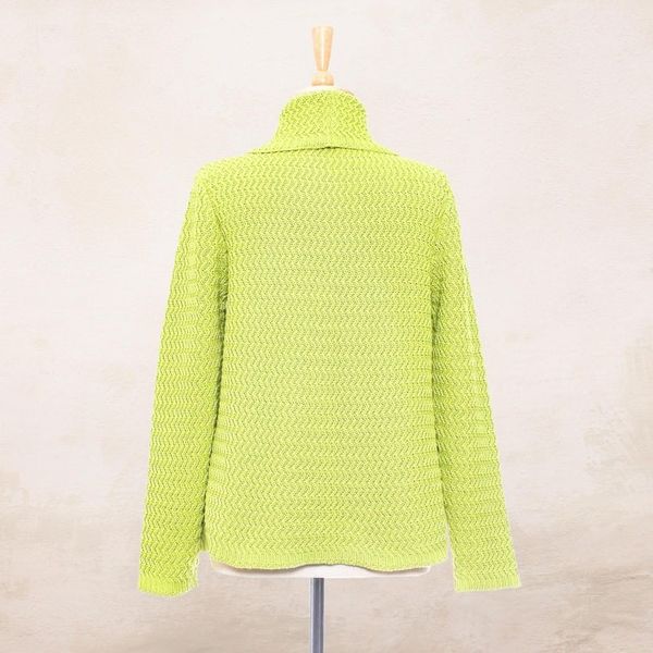 Alternate image for Knit Cotton Cardigan in Chartreuse from Thailand Zigzag Knit in Chartreuse