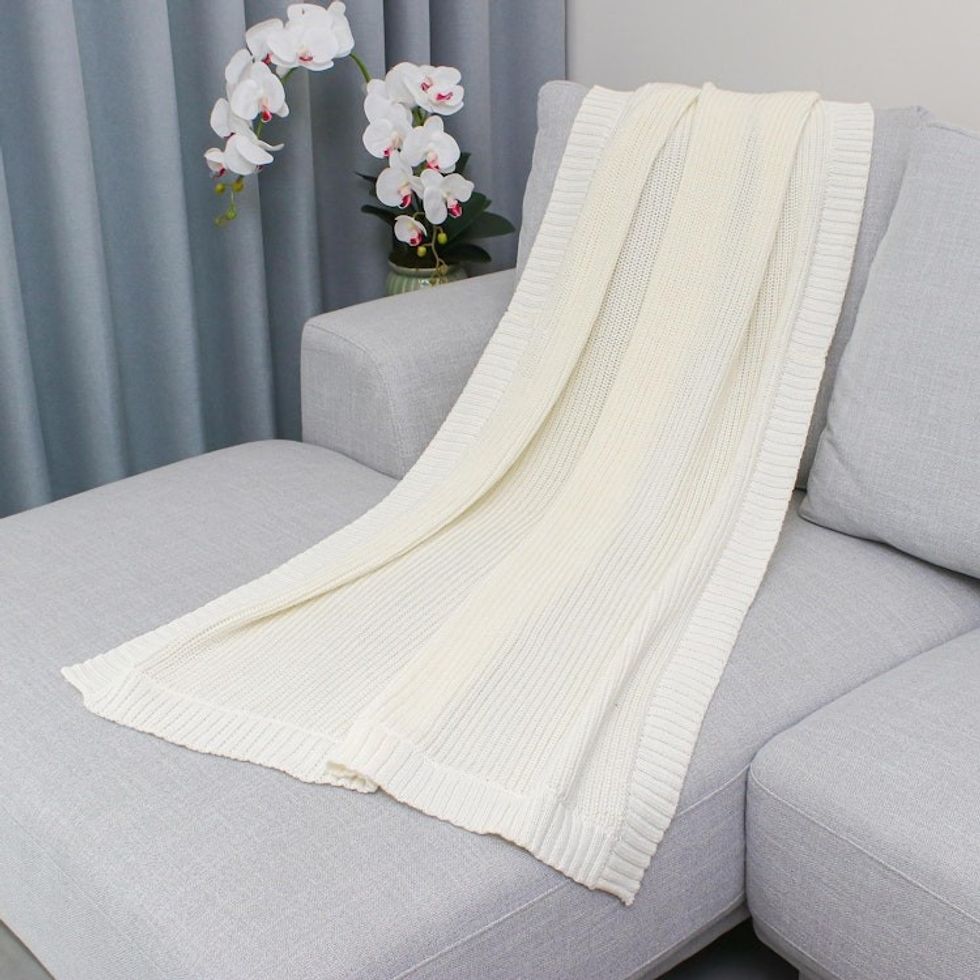 White All-Cotton Shaker Knit Throw Blanket 'White Comfort'