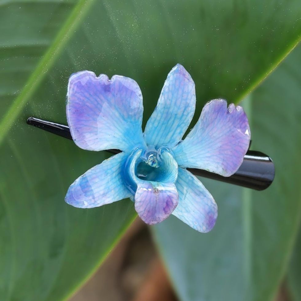 Natural Blue-Violet Thai Orchid Hair Clip 'Blue-Violet Orchid Love'