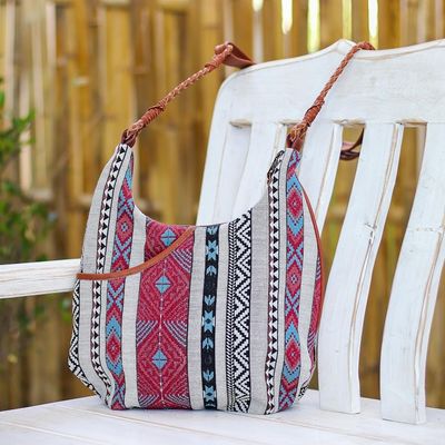 Alternate image for Cotton Blend Sling Bag with Geometric Motif Fabled Land in Red