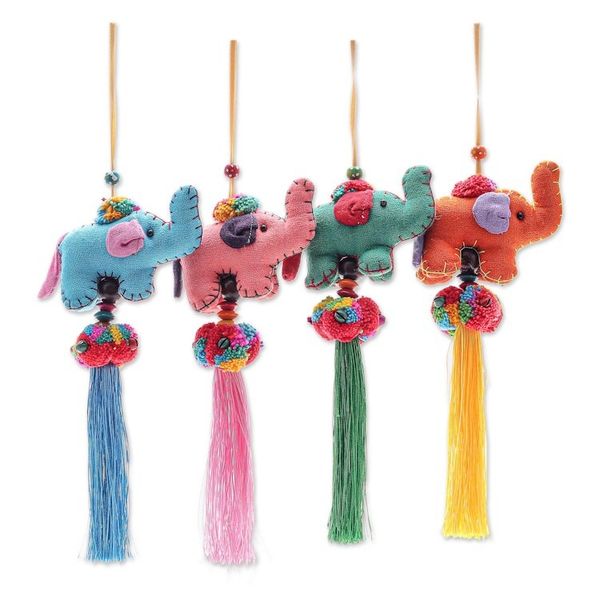 Alternate image for Handcrafted Cotton Blend Elephant Ornaments Set of 4 Festive Parade