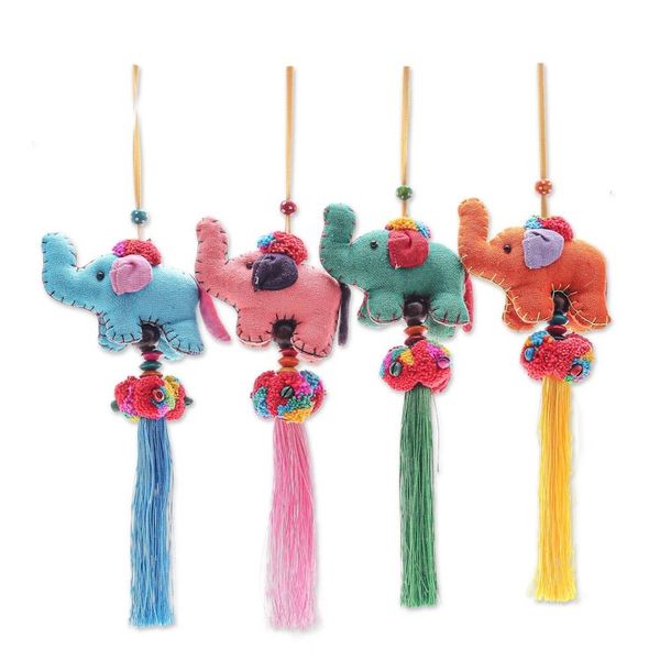 Alternate image for Handcrafted Cotton Blend Elephant Ornaments Set of 4 Festive Parade