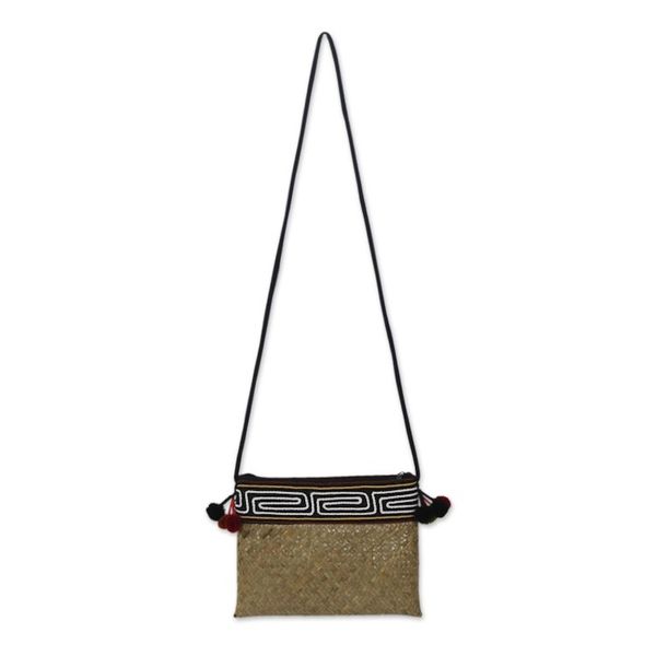 Alternate image for Hand Woven Natural Fiber Shoulder Bag with Thai Pompoms Akha Wonder