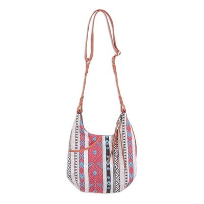 Alternate image for Cotton Blend Sling Bag with Geometric Motif Fabled Land in Red