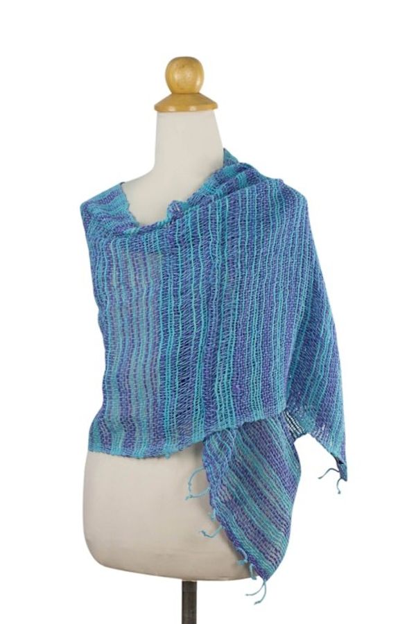 Alternate image for Handmade 100 Cotton Loose Weave Scarf in Blue and Purple Spring Breeze