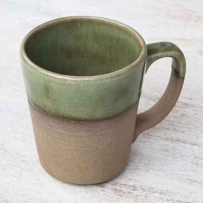 Alternate image for Handcrafted Brown and Green Two-Tone Ceramic Mug Green Patina