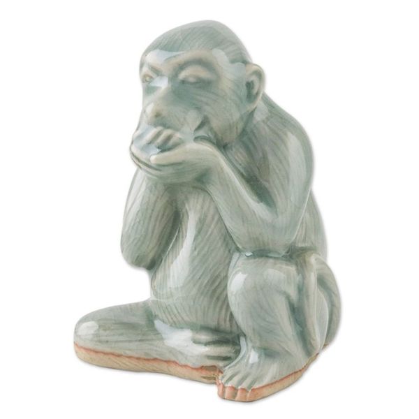 Alternate image for Celadon Ceramic Wise Monkey Figurines Set of 3 Offering Wisdom