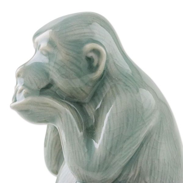 Alternate image for Celadon Ceramic Wise Monkey Figurines Set of 3 Offering Wisdom