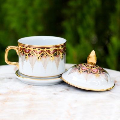 Alternate image for Benjarong White Elephant Teacup and Lid with Gold Paint Thai Iyara