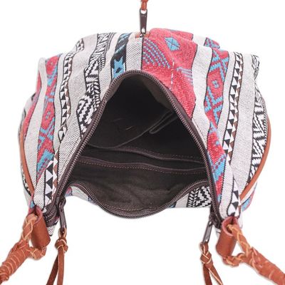 Alternate image for Cotton Blend Sling Bag with Geometric Motif Fabled Land in Red