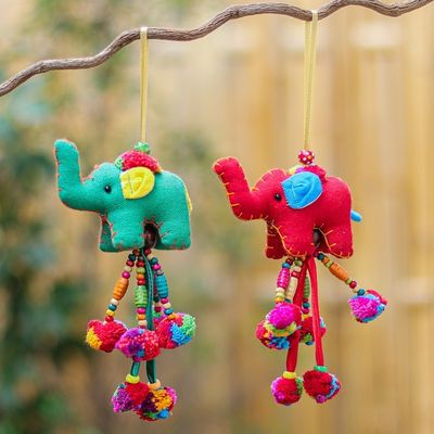 Alternate image for Embellished Elephant Ornaments Pair Festive Pachyderms