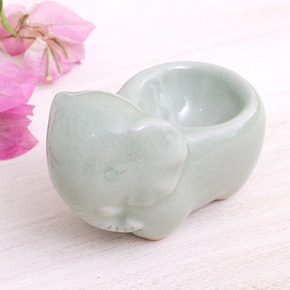 Aqua Celadon Ceramic Egg Cup 'Breakfast with Elephants'