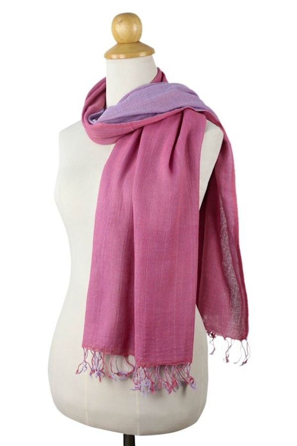 Alternate image for Thai Pink and Light Purple Cotton Scarf Lilac Rose Duo