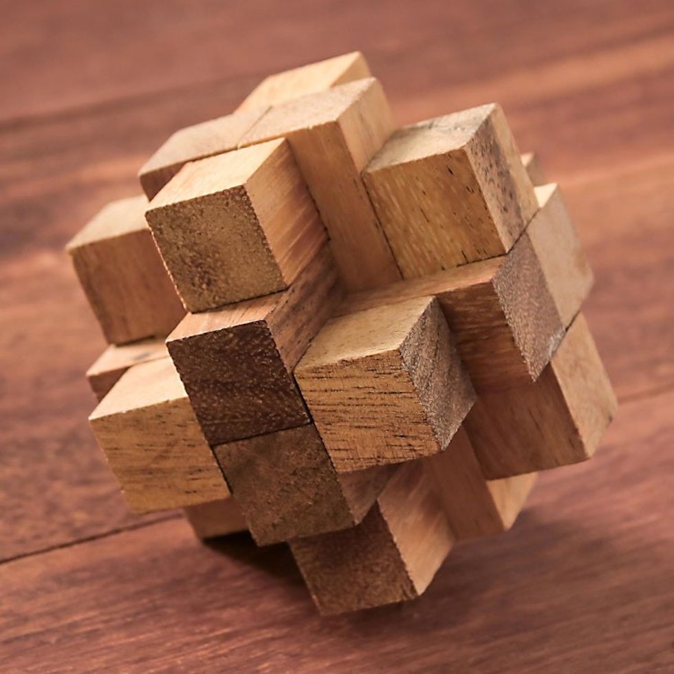 Hand Made Wood Puzzle Game Geometric from Thailand 'Diamond Cube'