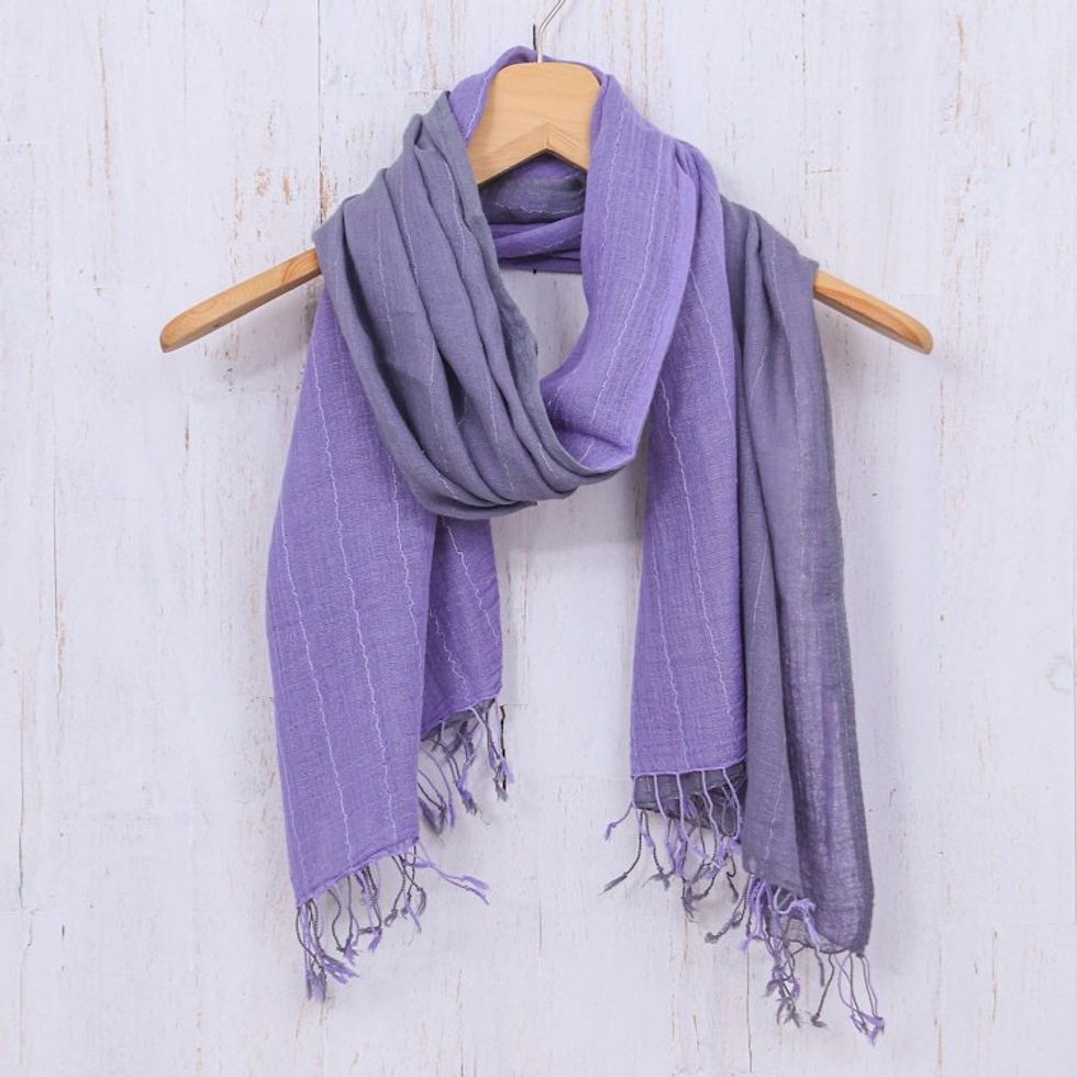 Thai Purple Cotton Scarf 'Purple Duo'