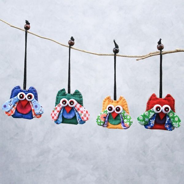 Alternate image for Assorted Cotton Owl Ornaments from Thailand Set of 4 Lovely Owls