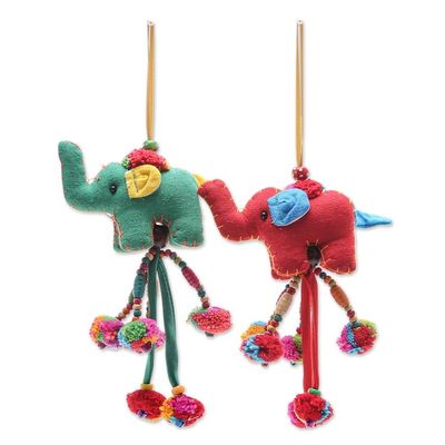 Alternate image for Embellished Elephant Ornaments Pair Festive Pachyderms