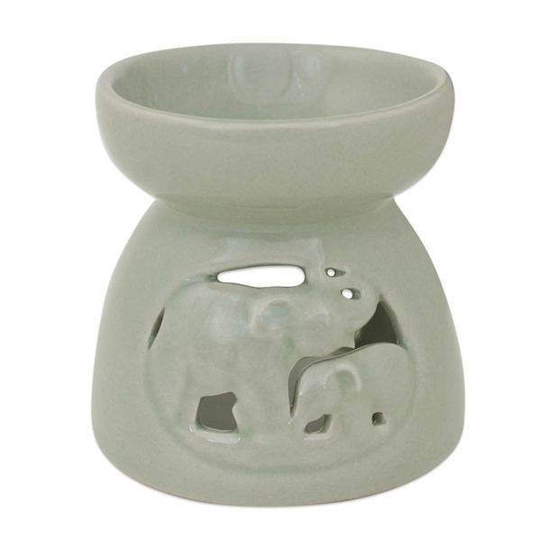 Alternate image for Thailand Elephants Handmade Green Ceramic Clay Oil Warmer Mother and Baby