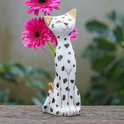 Alternate image for Gold Accented Cat Vase from Thailand Dalmatian Cat