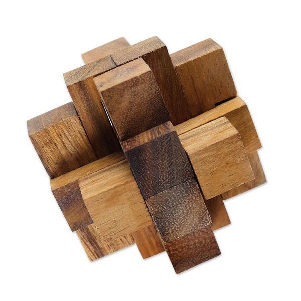 Alternate image for Hand Made Wood Puzzle Game Geometric from Thailand Diamond Cube