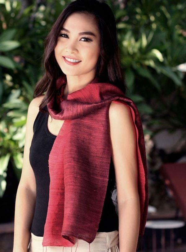 Alternate image for Handcrafted Silk Scarf Roses and Red Wine