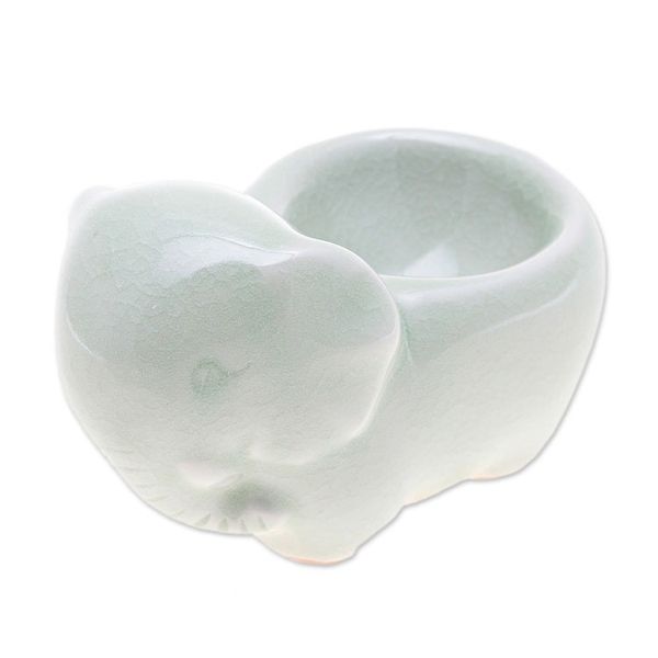 Alternate image for Aqua Celadon Ceramic Egg Cup Breakfast with Elephants